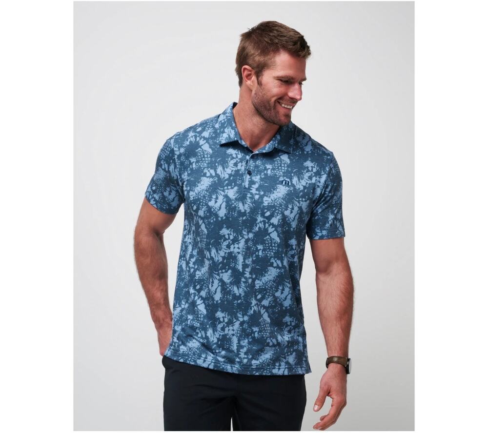Travis Mathew Shirt Men Large Blue Featherweight Please Polo All Over Print Golf